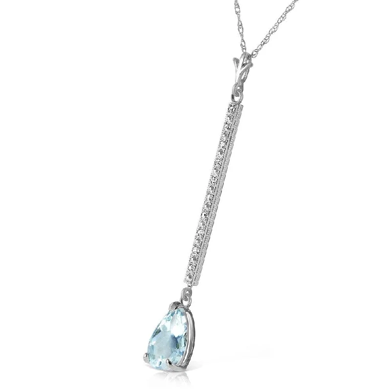 Wide weave necklaces-1.8 Carat 14K Solid White Gold Necklace Diamond Aquamarine