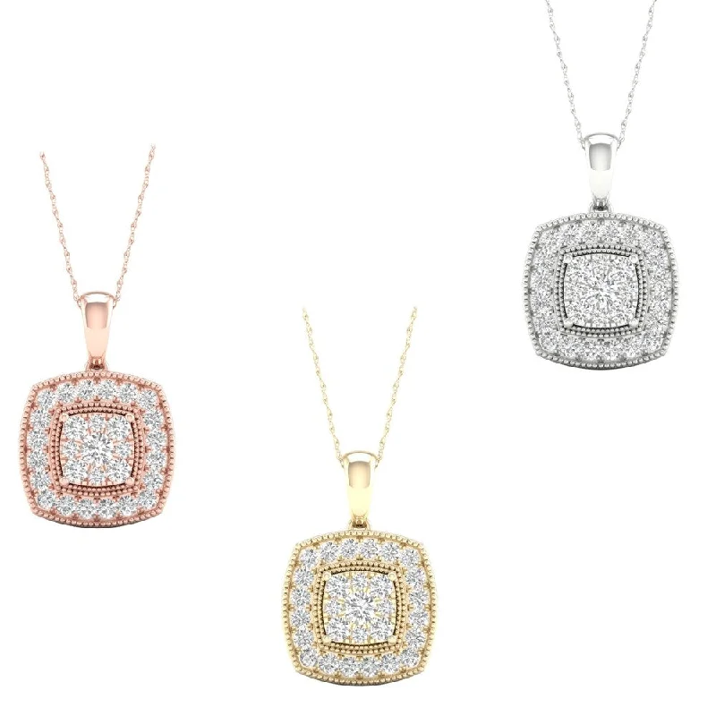 Radiant charm necklaces-1/2ct TDW Diamond Cluster Halo Necklace in 10k Gold by De Couer