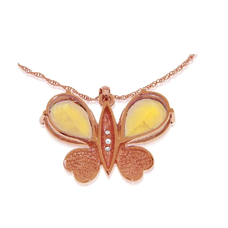 Tie-style necklaces-14K Solid Rose Gold Batterfly Necklace withNatural Diamonds & Citrines