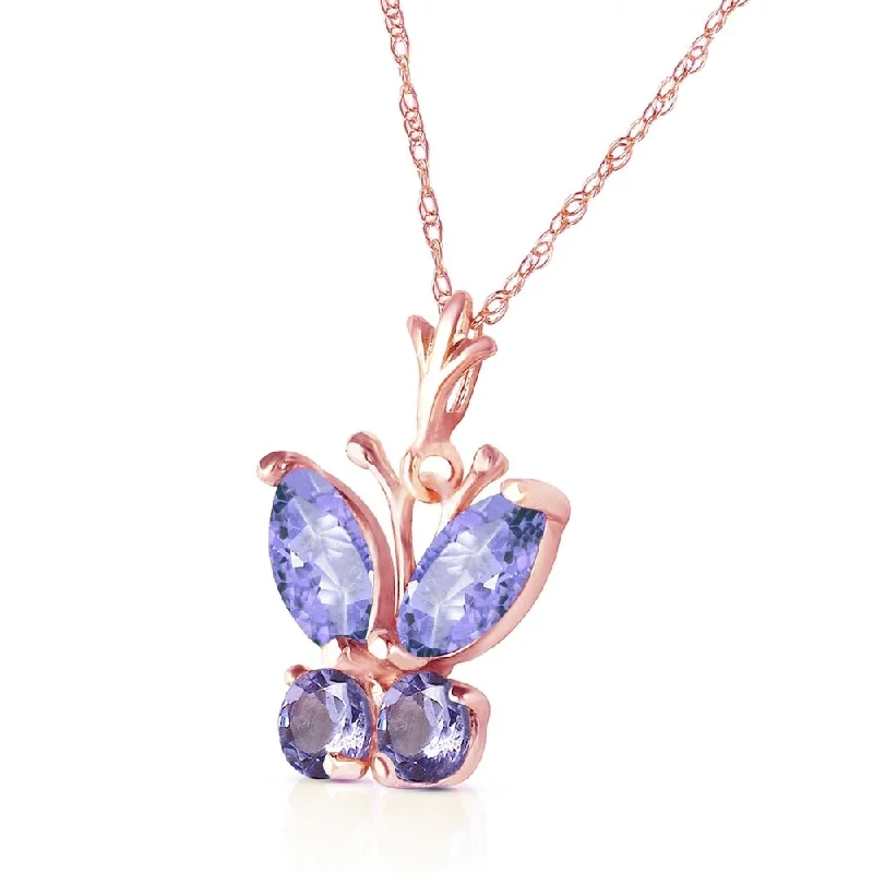 Bead-twisted necklaces-0.6 Carat 14K Solid Rose Gold Butterfly Necklace Tanzanite