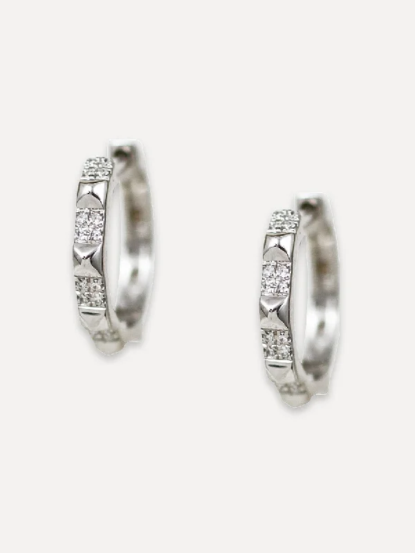 Thick hoop earrings-14K Diamond Pyramid Spike Huggies