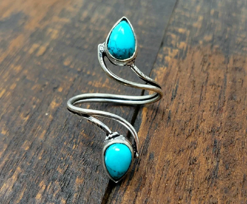 Moonstone birthstone rings-Adjustable Turquoise Vortex Ring