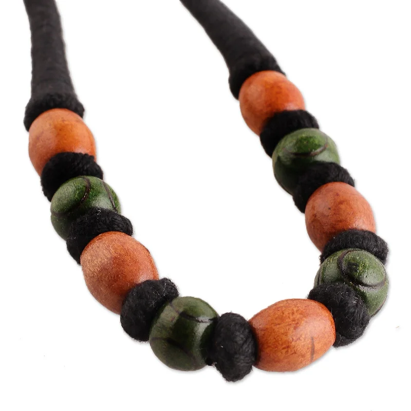 Thai style necklaces-Novica Handmade Bold Fusion Wood Beaded Necklace