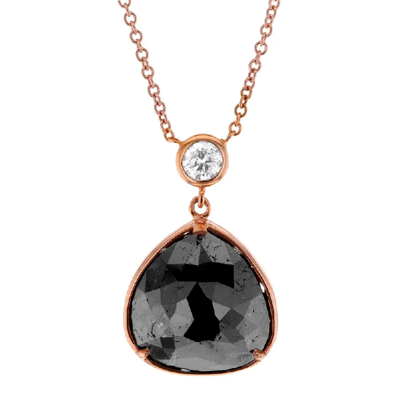 Floating stone necklaces-Annello by Kobelli 14k Rose Gold 4 1/2ct TDW Pear Black and White Diamond Bezel Necklace