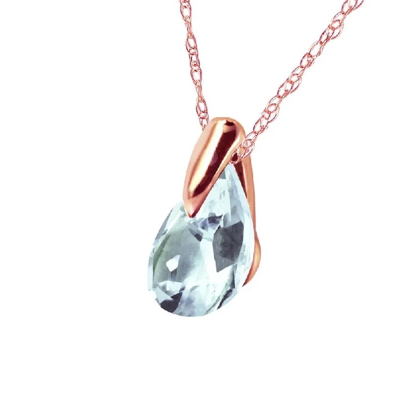 Mist bead necklaces-0.68 Carat 14K Solid Rose Gold Necklace Natural Aquamarine