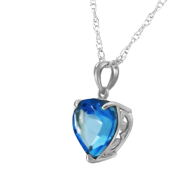 Vintage bead necklaces-14K Solid White Gold Necklace with Natural 10mm Heart Blue Topaz