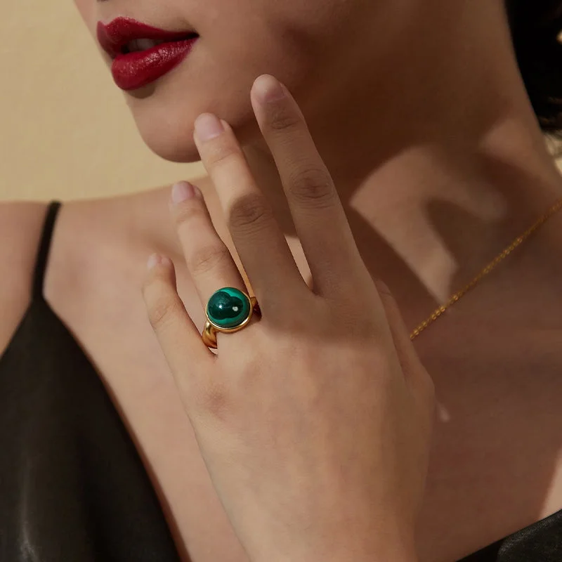 Vintage vow rings-REBORN 'Air' Oracle Bone Malachite  Customized Open Ring