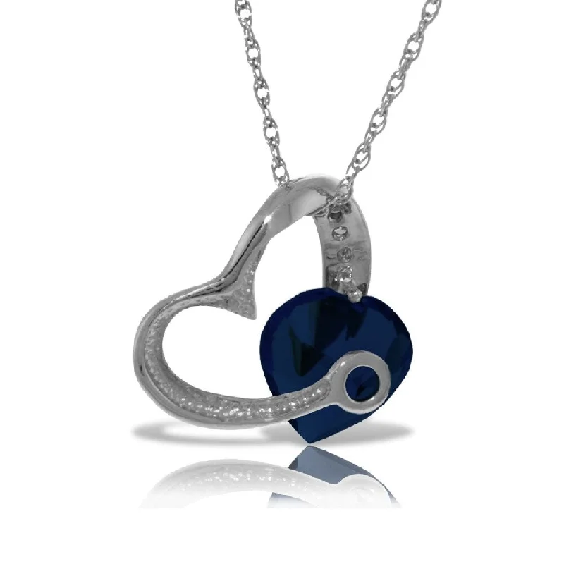 Cosmic charm necklaces-14K Solid White Gold Heart Necklace with Natural Diamond & Sapphire