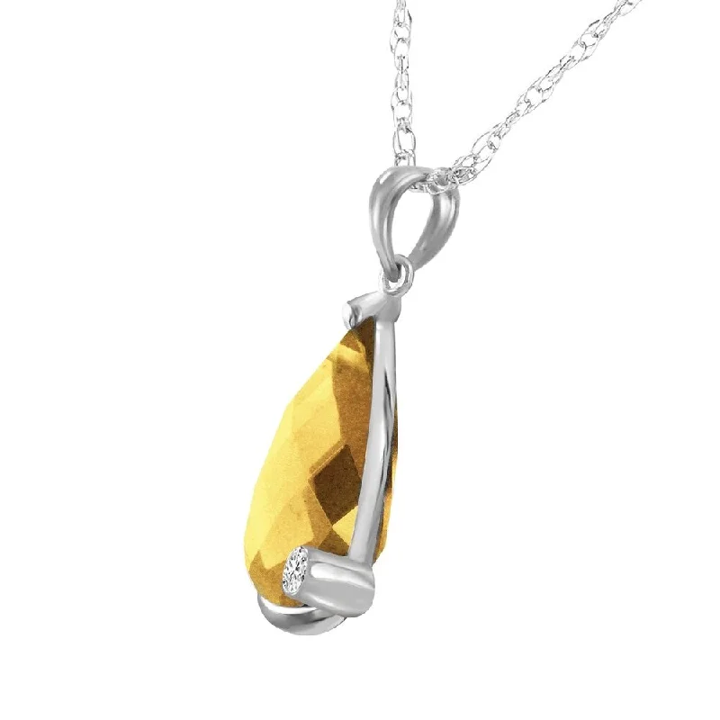 Pixie wing necklaces-14K Solid White Gold Necklace withBriolette Checkerboard Cut Citrine & Diamond