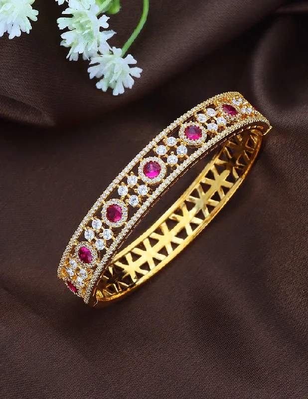 Spring clasp bangles-Zirconia Gold Polish Kada Bracelet