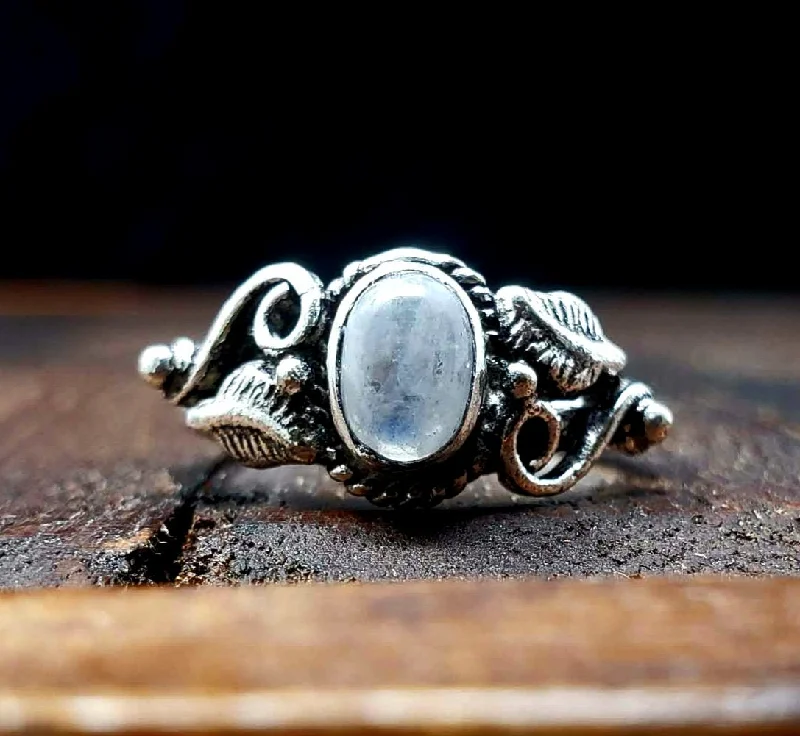 Carved name rings-Moonstone Botanical Ring