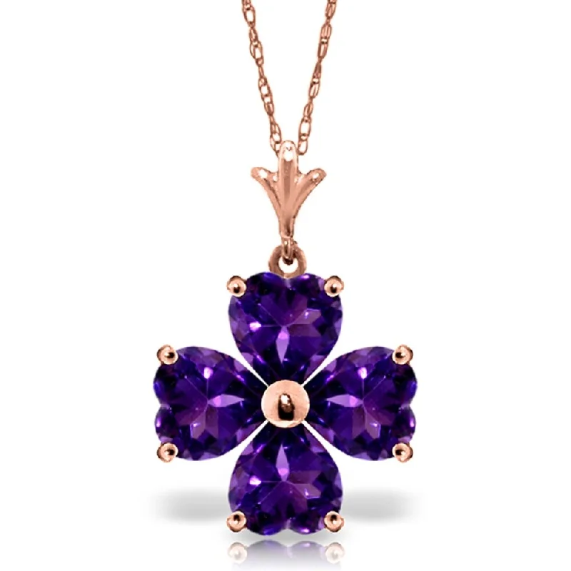 Petal design necklaces-3.8 Carat 14K Rose Gold Heart Cluster Amethyst Necklace