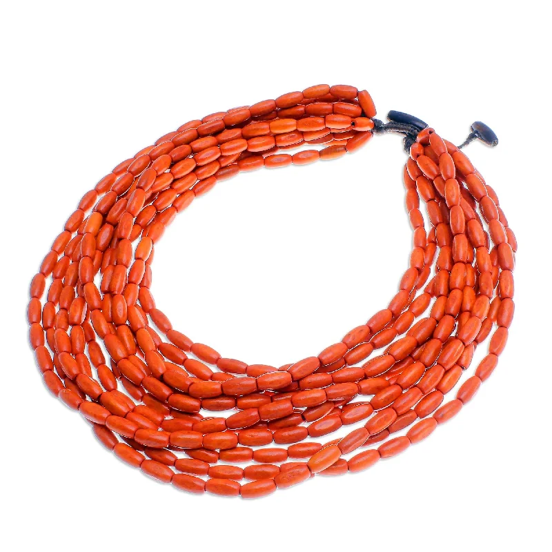 Swirl design necklaces-Novica Handmade Glorious You In Orange Wood Beaded Necklace