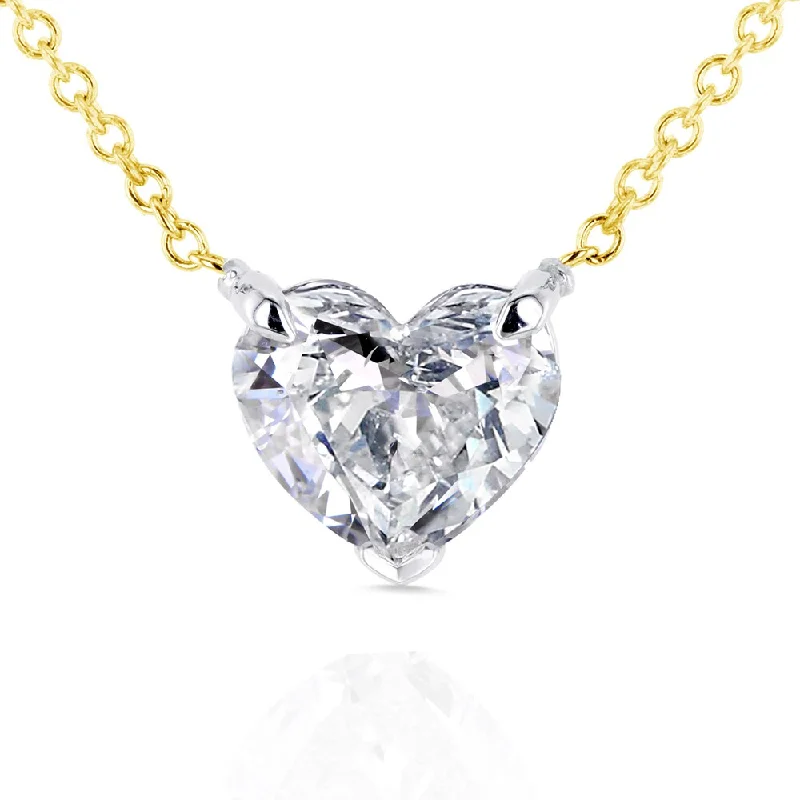 Minimal gem necklaces-Annello by Kobelli 14k Yellow Gold Floating Heart Certified 1ct TDW Diamond Solitaire Necklace