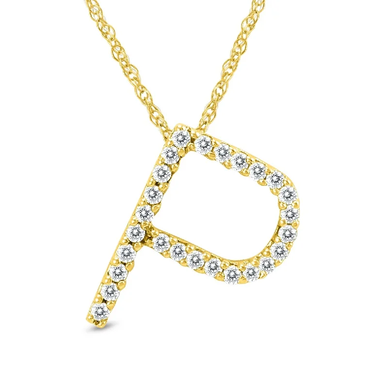 Layered chain necklaces-Marquee 1/6 Carat TW P Initial Diamond Pendant Necklace in 10K Yellow Gold with Adjustable Chain