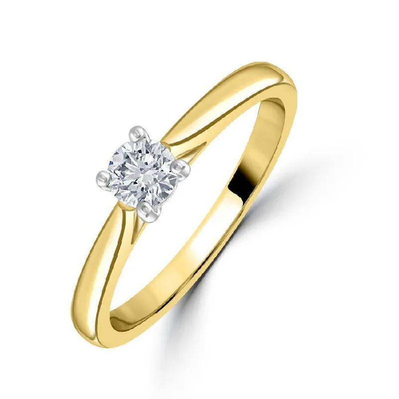 Warm wood engagement rings-0.30ct Round Brilliant Cut Diamond Solitaire 18ct Yellow Gold Ring