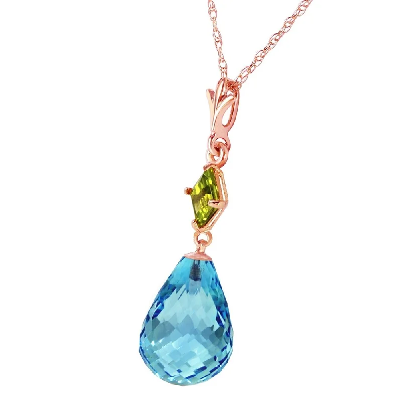 Twisted knot necklaces-14K Solid Rose Gold Necklace with Peridot & Blue Topaz