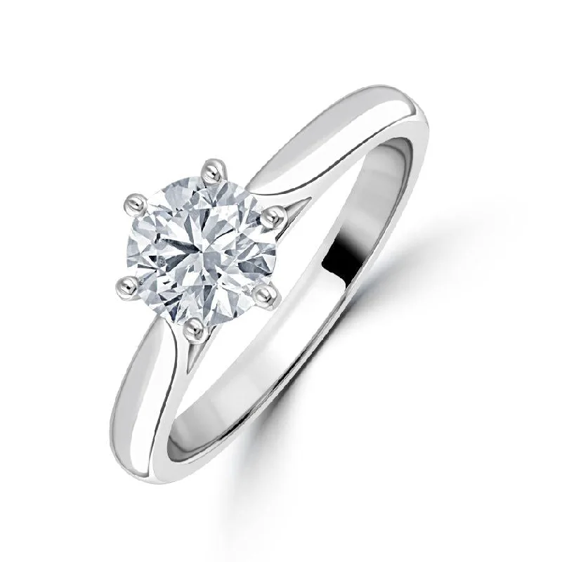 Round halo engagement rings-1.00ct Round Brilliant Cut Diamond Solitaire Platinum Ring