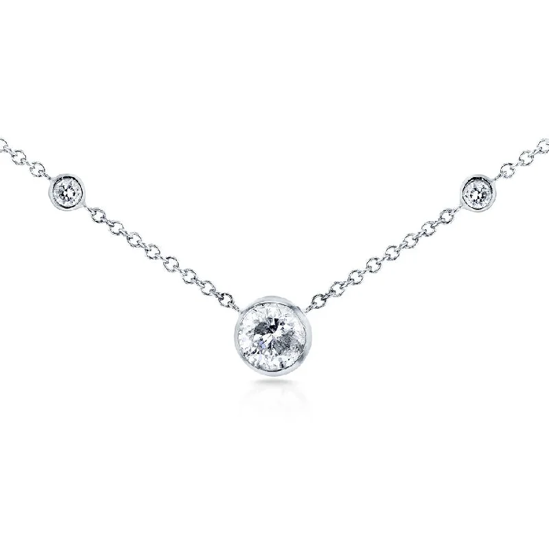 Wide weave necklaces-Annello by Kobelli 14k White Gold 1/3ct TDW 3-Bezel Round Diamond Necklace