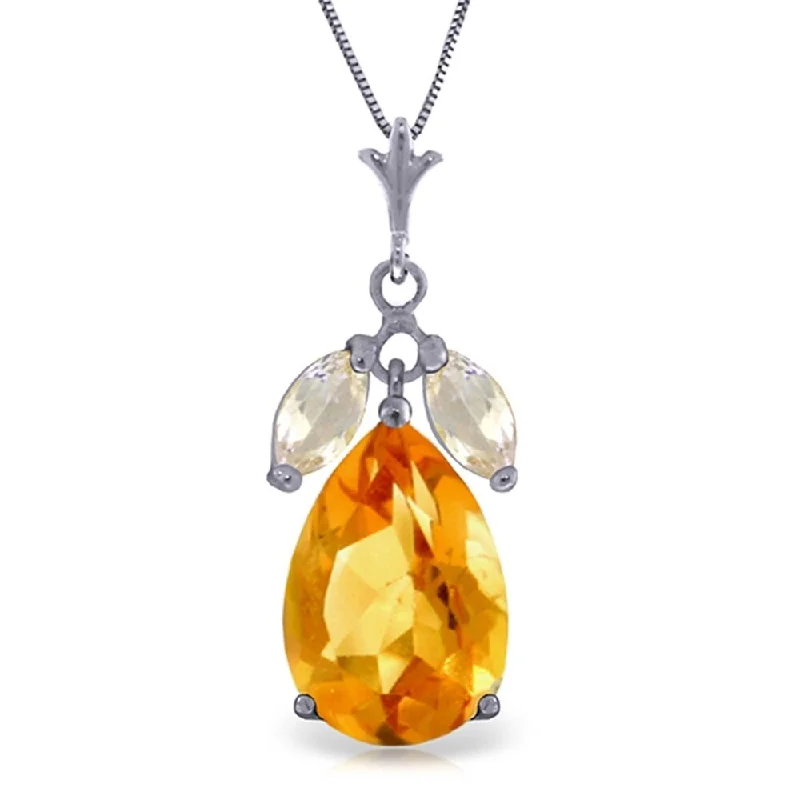 Leaf charm necklaces-6.5 Carat 14K Solid White Gold Necklace Citrine White Topaz