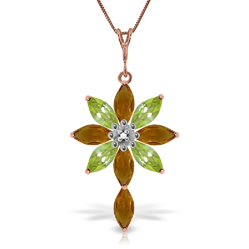 Multi-strand necklaces-14K Rose Gold Necklace w/ Diamond, Citrines & Peridots