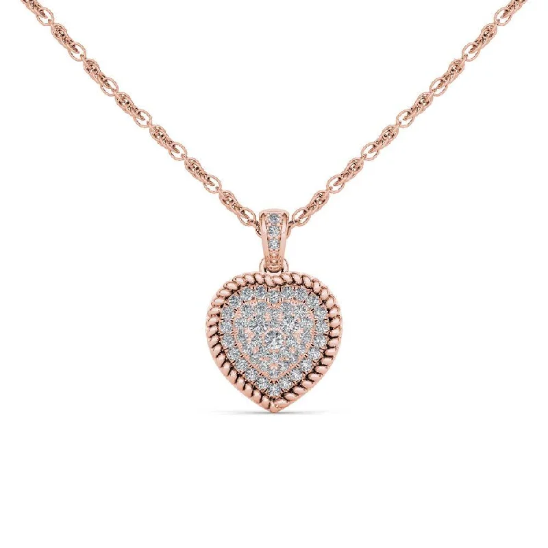 Sleek gem necklaces-De Couer 10K Rose Gold 1/4ct TDW Diamond Cluster Heart Necklace - Pink