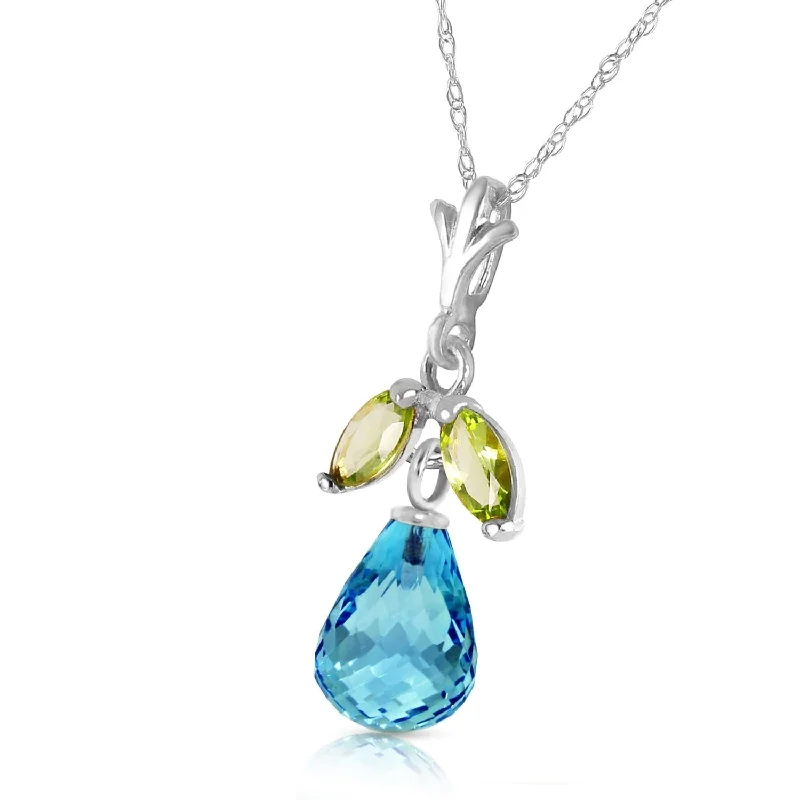 Fairy wing necklaces-1.7 CTW 14K Solid White Gold Charm You Blind Blue Topaz Peridot Necklace