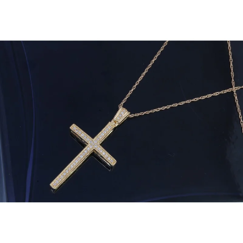 Bead-twisted necklaces-De Couer IGI Certified 10k Yellow Gold 1/6ct TDW Diamond Cross Necklace