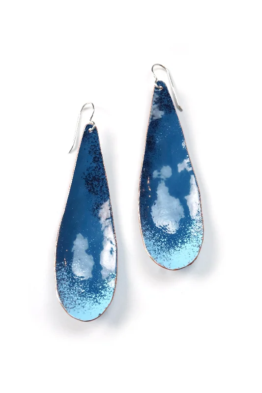 Polished charm earrings-Long Chroma Earrings in Azure Blue and Light Blue