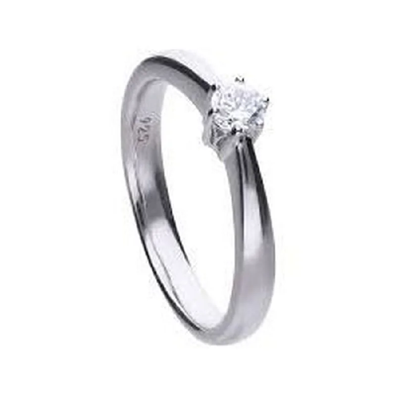 Astro theme engagement rings-Silver Cubic Zirconia Solitaire Ring, size M 1/2