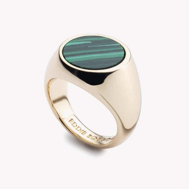 Flat twist rings-INLAID SIGNET RING - MALACHITE