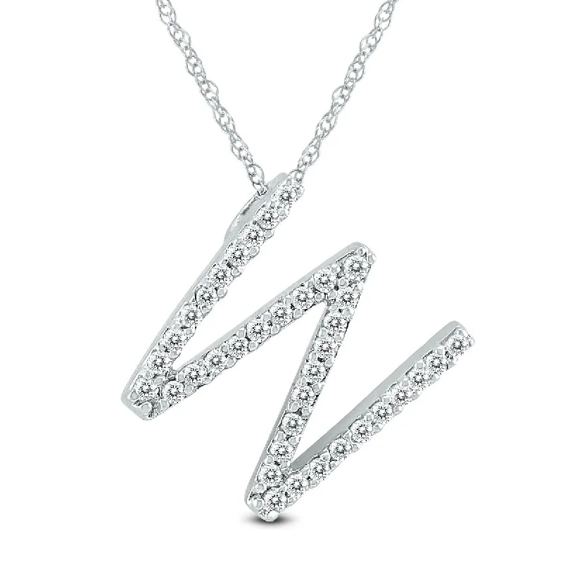 Spinel necklaces-Marquee 1/5 Carat TW W Initial Diamond Pendant Necklace in 10K White Gold with Adjustable Chain