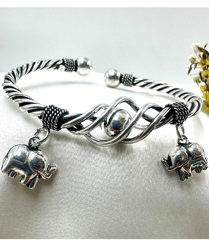 Rustic lock bangles-The Elephant Silver Openable Bracelet