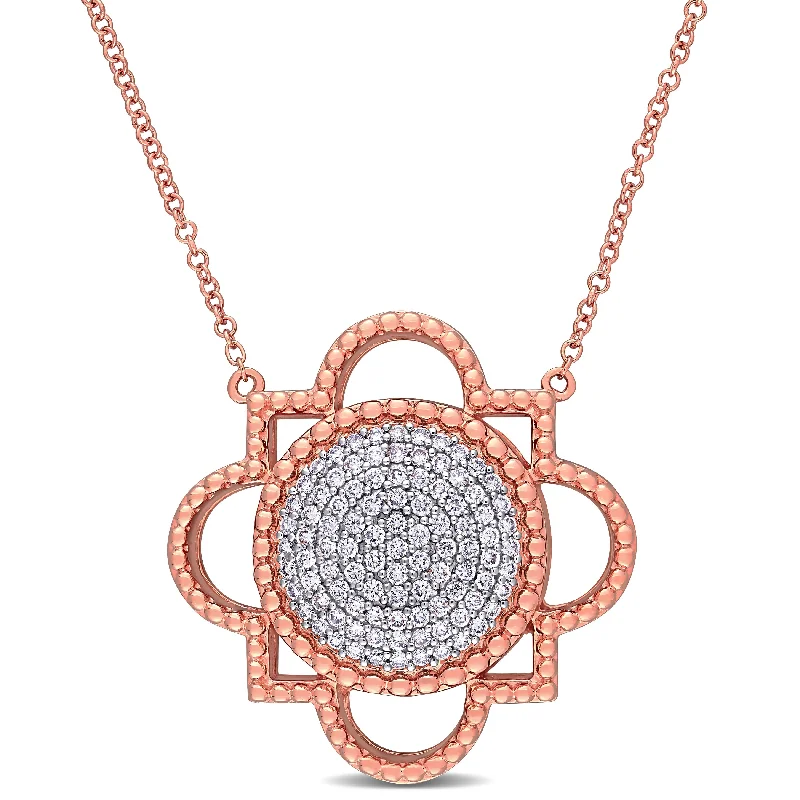 Frosted bead necklaces-Miadora 14k Rose Gold 1/2ct TDW Diamond Cluster Geometric Flower Necklace