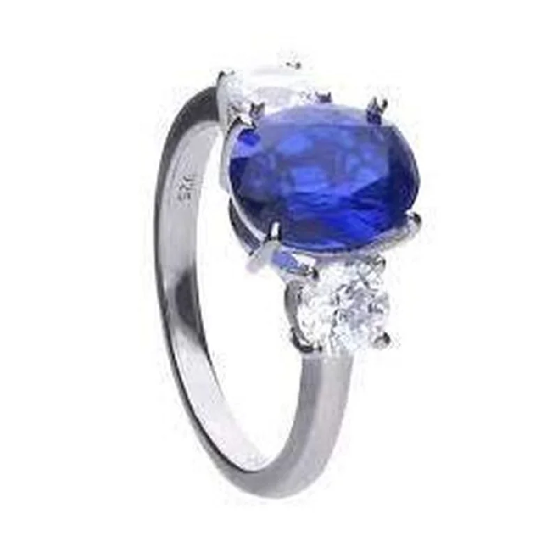 Classic diamond engagement rings-Silver Blue & White Cubic Zirconia Set Three Stone Ring, size O