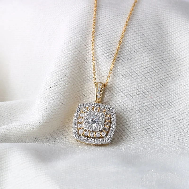 Bead braid necklaces-1/2ct TDW Diamond Halo Necklace Pendant in 10k Gold by De Couer