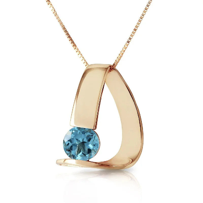 Tribal coin necklaces-1.00 Carat 14K Solid Gold Modern Necklace with Natural Blue Topaz