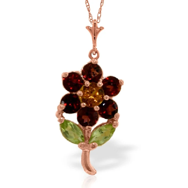 Onyx healing necklaces-1.06 Carat 14K Rose Gold Flower Necklace Garnet, Citrine Peridot