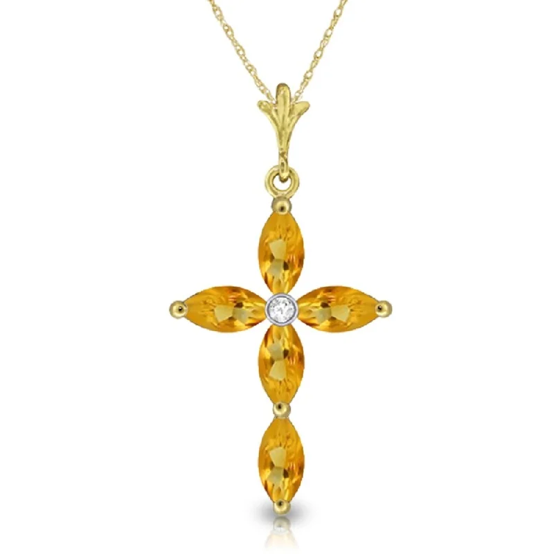 Polished bead necklaces-1.23 Carat 14K Gold Necklace Natural Diamond Citrine