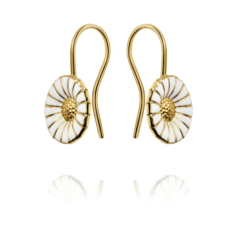 Woven thread engagement rings-Gold Plated Silver Daisy Earhooks