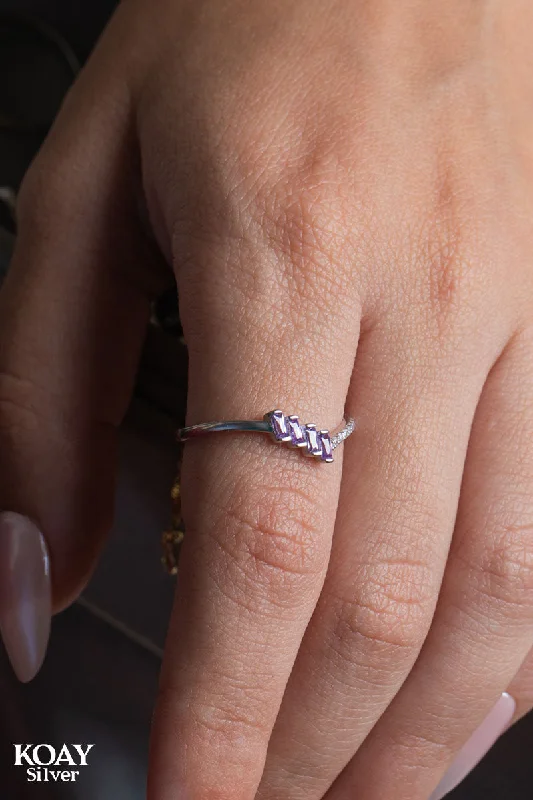 Tiered design rings-Zircon Ring (085) Purple