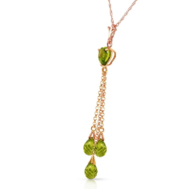 Woven cord necklaces-14K Solid Rose Gold Necklace with Briolette Peridots