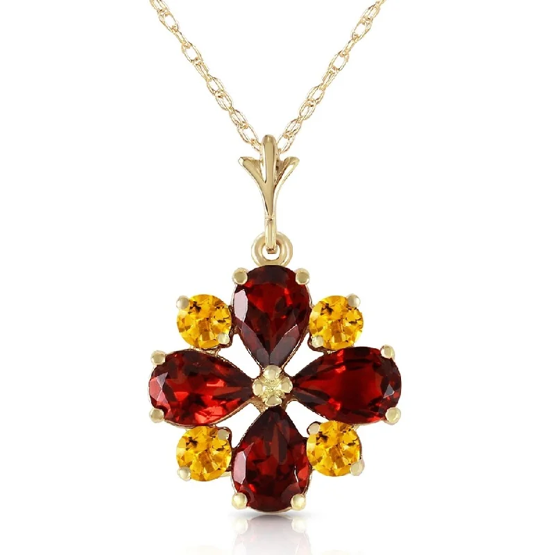 Lily flower necklaces-2.43 Carat 14K Solid Gold Irrestible Garnet Citrine Necklace