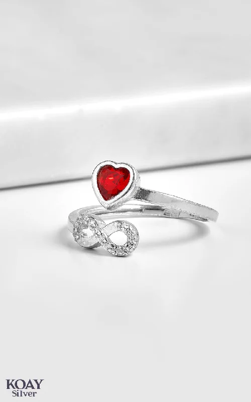 Beaded gem rings-Infinity Zircon Red Heart Ring