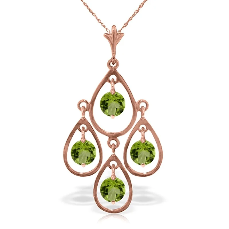 Sleek design necklaces-14K Solid Rose Gold Necklace with Natural Peridots