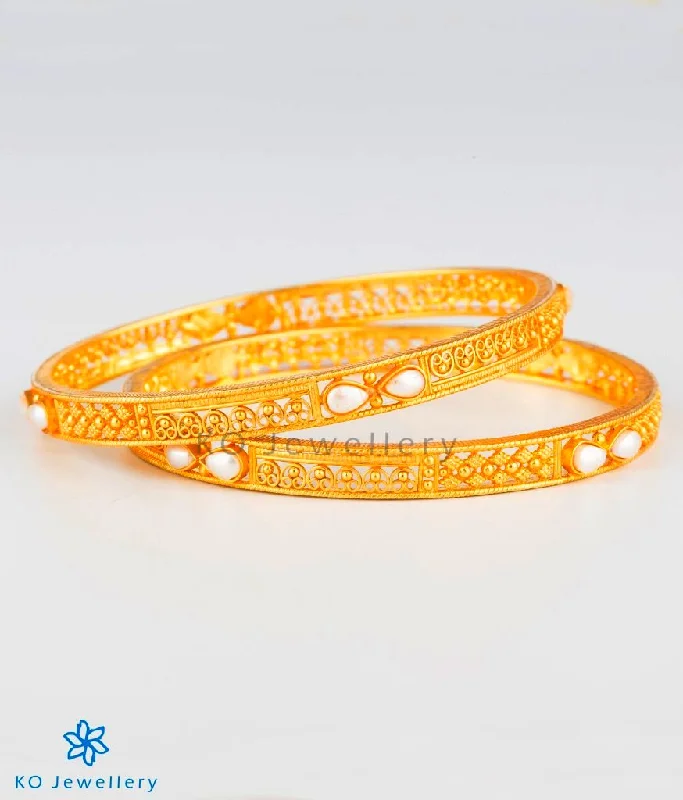 Silk tassel bangles-The Ramyati Silver Pearl Bangle (Size/2.2/2.4/2.6/2.8)