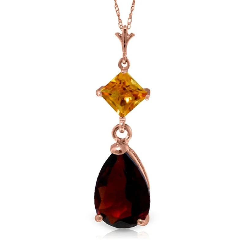 Floating stone necklaces-2 Carat 14K Rose Gold Necklace Citrine Garnet