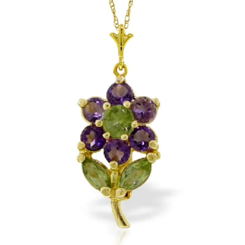 Onyx stone necklaces-1.06 Carat 14K Gold Flower Necklace Purple Amethyst Peridot