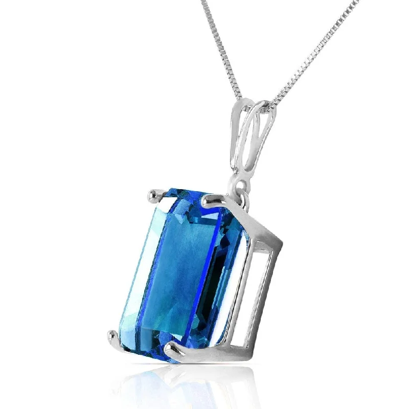 Wave pattern necklaces-7 Carat 14K Solid White Gold Necklace Octagon Blue Topaz