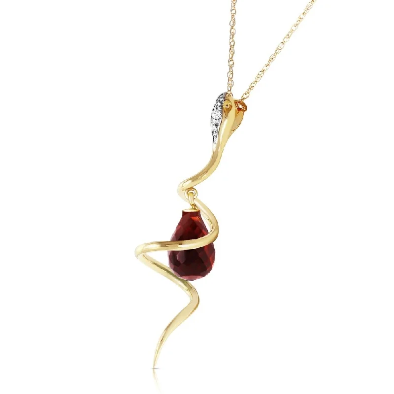 Faith charm necklaces-14K Solid Gold Snake Necklace withDangling Briolette Garnet & Diamond